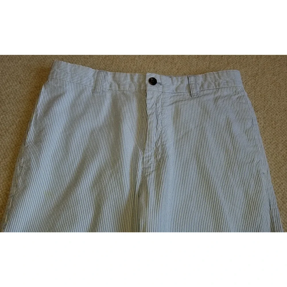 Mens Pants-IZOD-blue/white cotton striped seersucker 'Straight Fit'-32x32